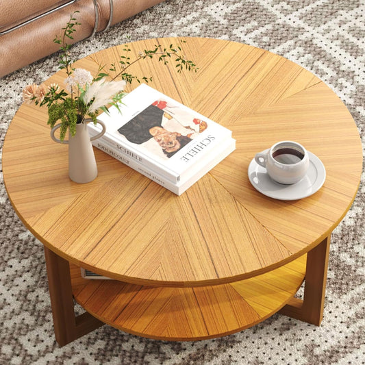 round Wood Coffee Table, Natural Wood Coffee Table, round Solid Wood Center Large Circle Coffee Table for Living Room, 31.7X31.7X17.7In (Espresso)